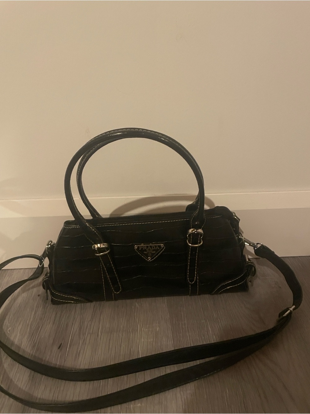 Prada Black Leather Shoulder Bag with Dual Handles